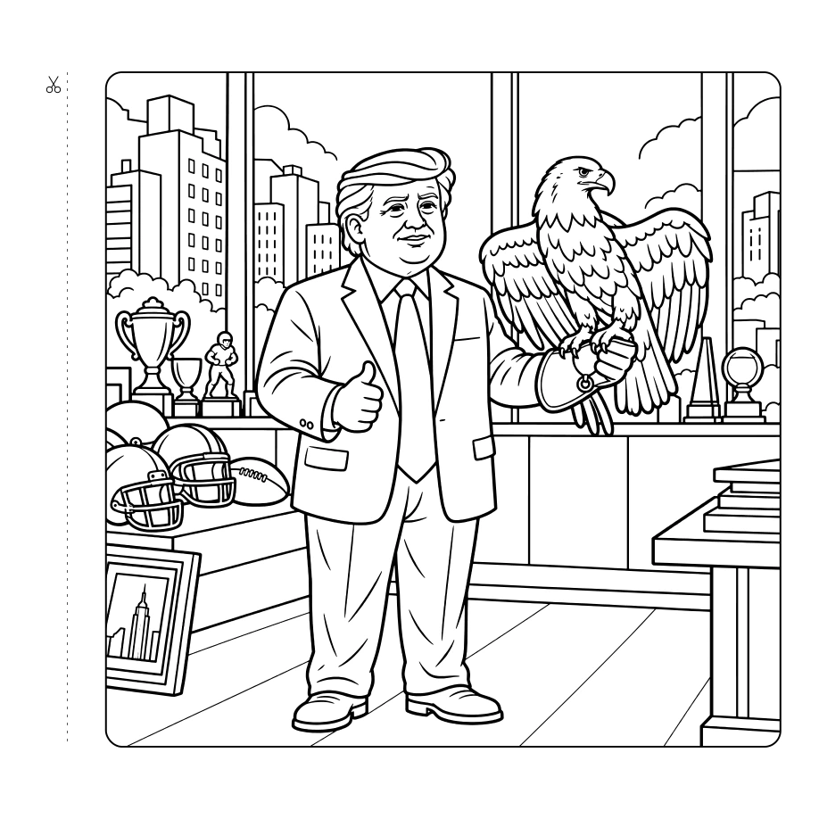 Trump illustrated holding an eagle